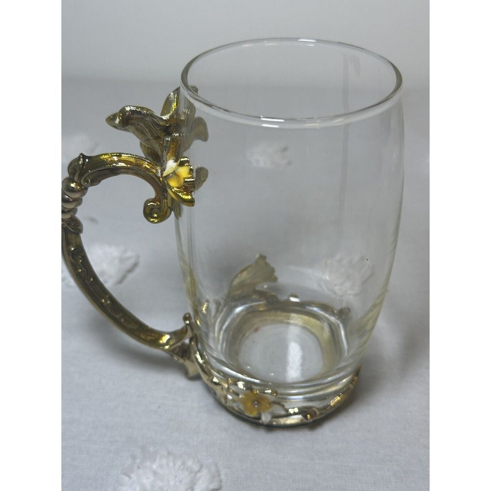 ARC of France Clear Glass Tea Coffee Cup Mug Jeweled Enamel Floral‎